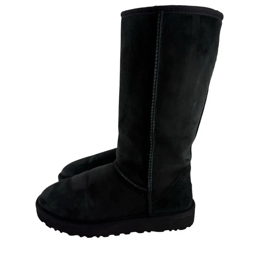 UGG Black Classic Tall II Suede Water Repellent Boots Womens 7